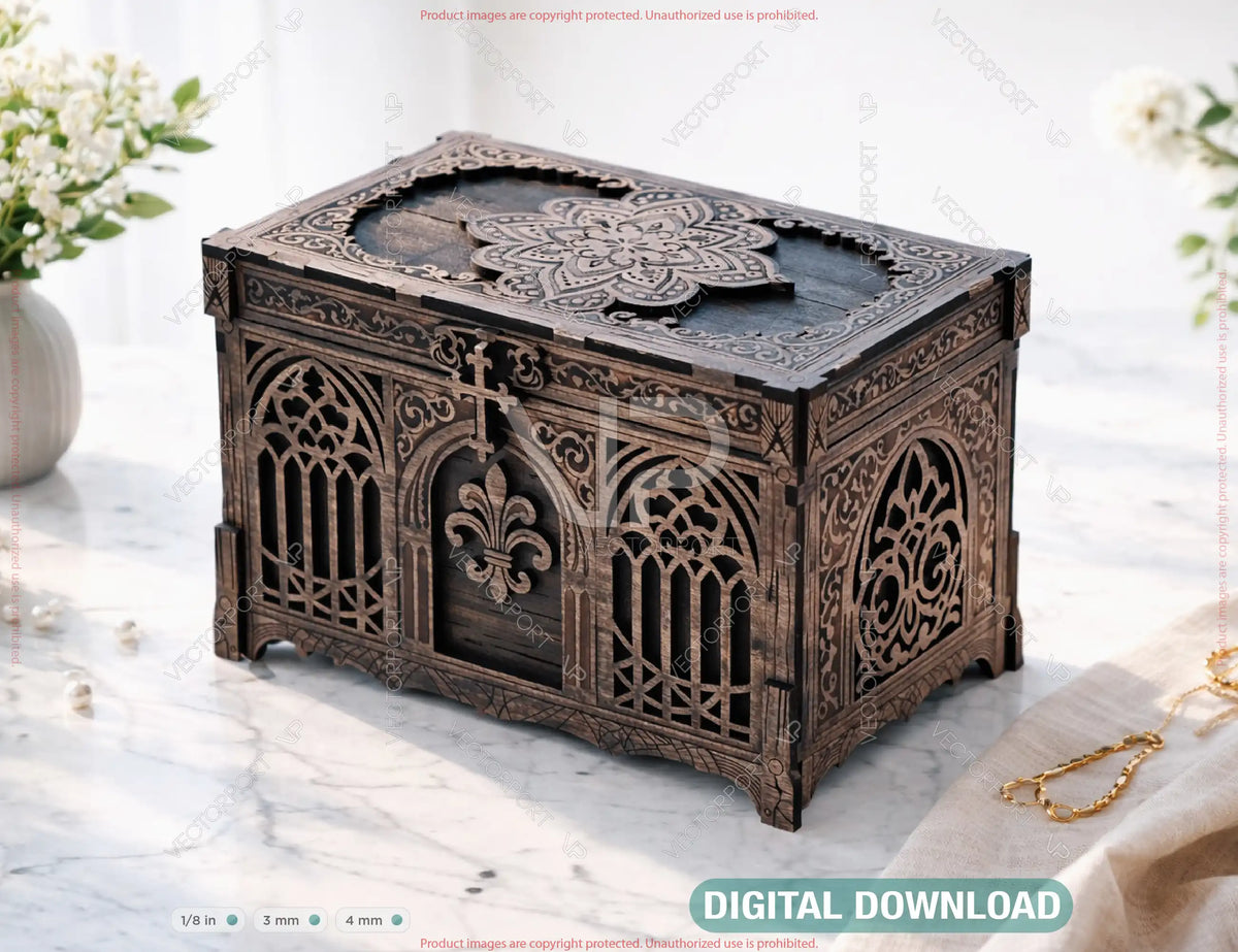 Gothic Wooden Keepsake Box | Laser Cut Storage Chest SVG | Ornate Decorative Gift Box Digital Download |#260|