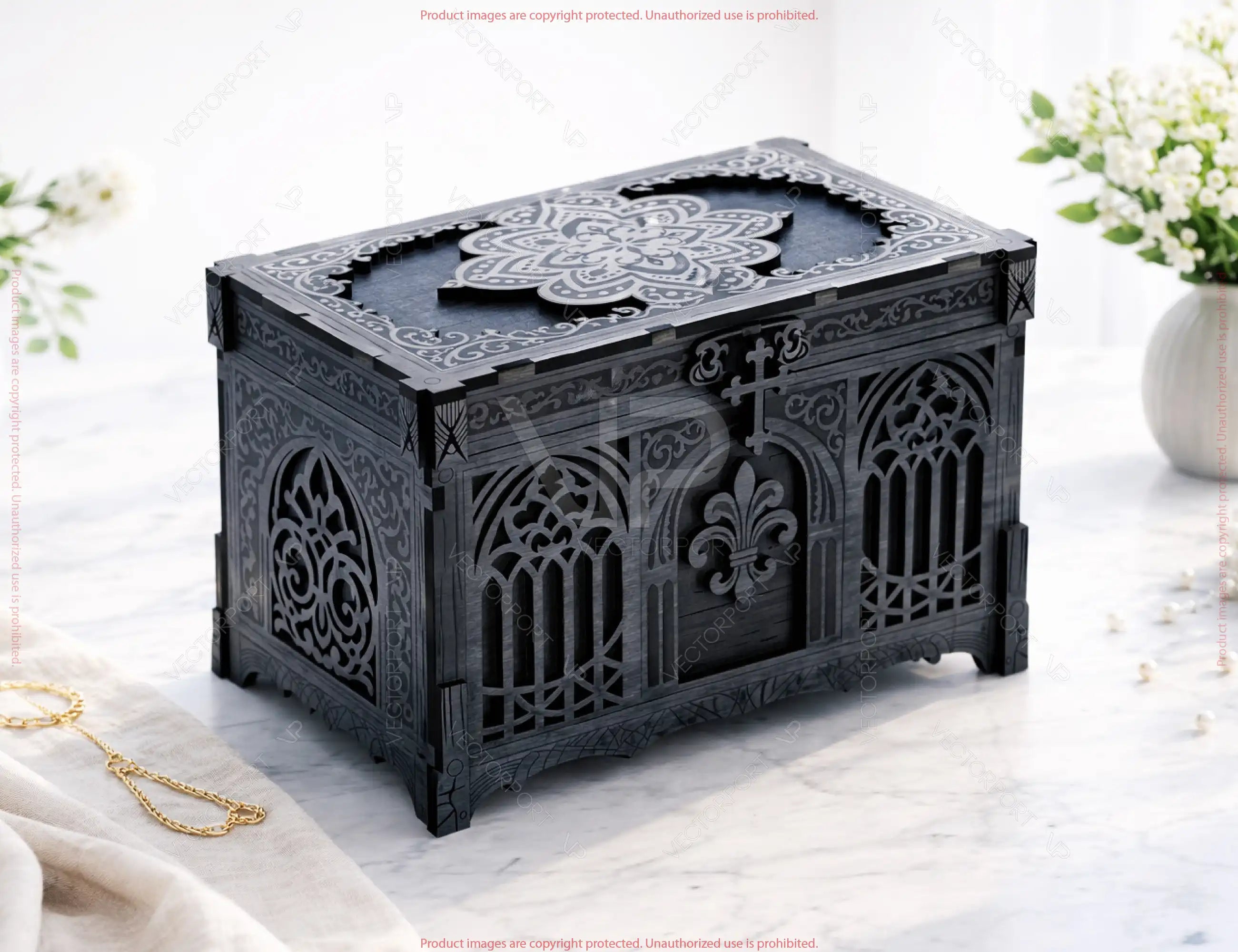 Gothic Wooden Keepsake Box | Laser Cut Storage Chest SVG | Ornate Decorative Gift Box Digital Download |#260|
