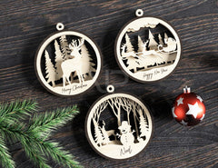 Christmas Balls Tree Decorations Craft Hanging Bauble Snowy Scene Deer carving stencil laser cut Digital Download |#U260|