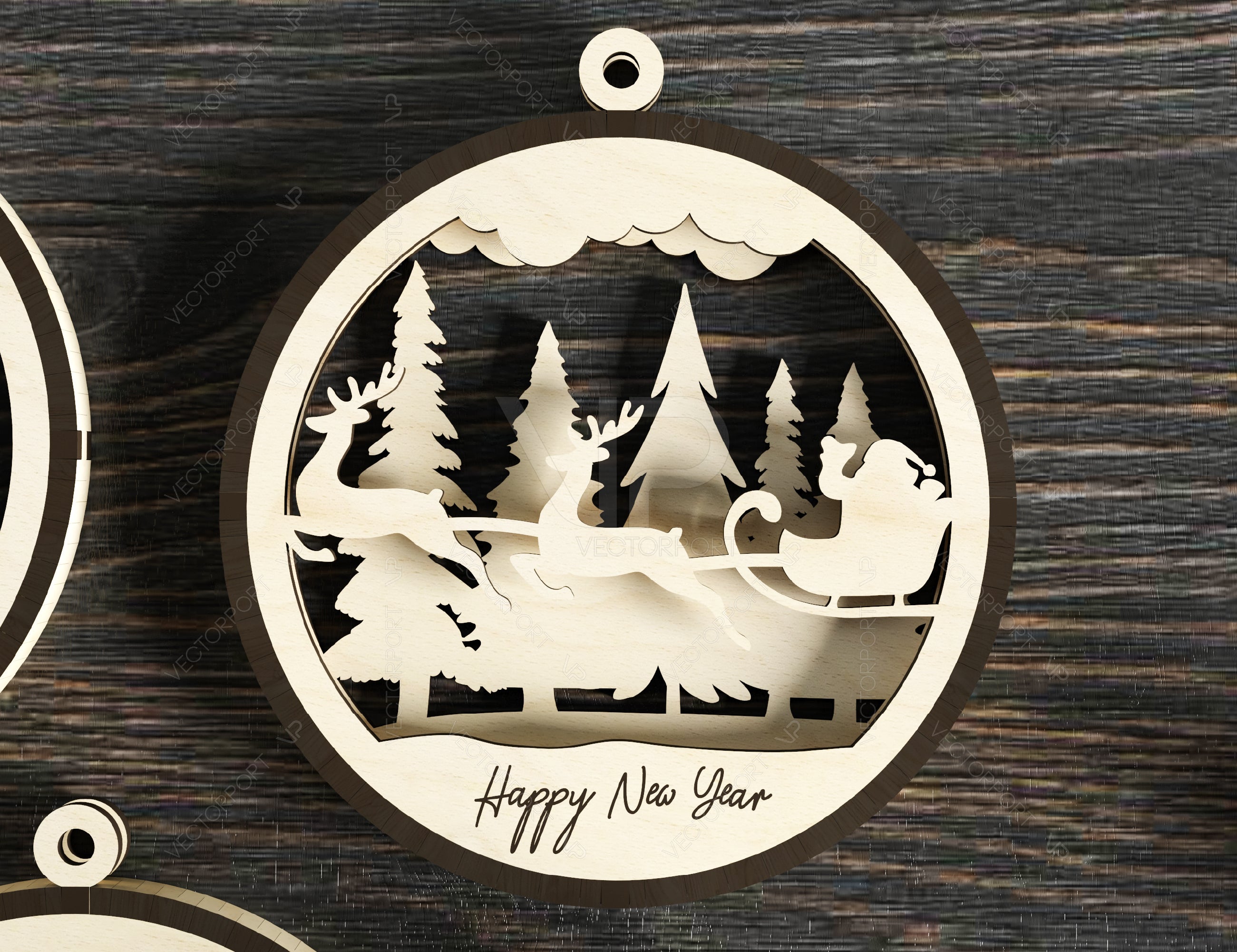 Christmas Balls Tree Decorations Craft Hanging Bauble Snowy Scene Deer carving stencil laser cut Digital Download |#U260|