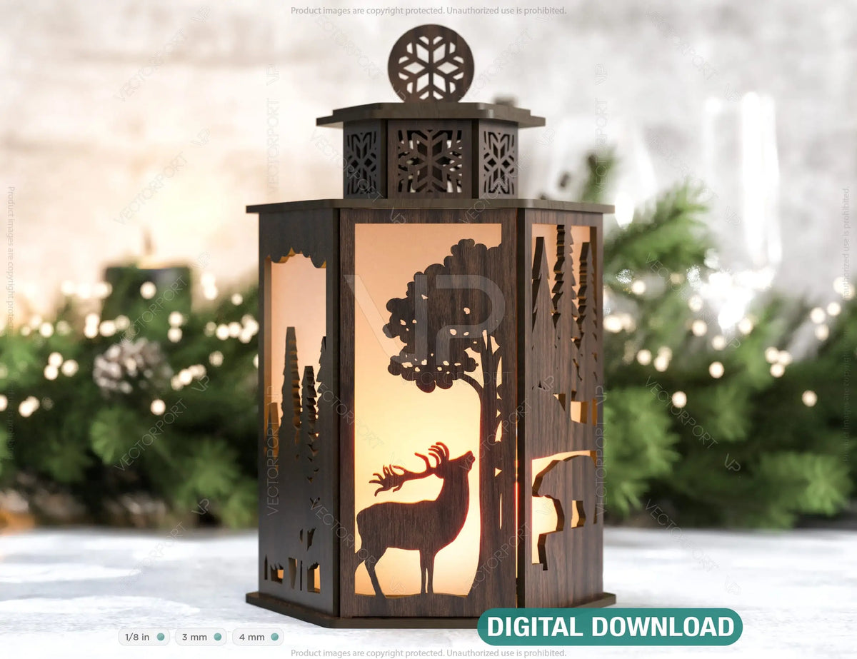 Christmas Lamp Night Light Deer White Bear Lantern Decoration Candle Holder Tea light Winter Snowy Forest Digital Download SVG |#U261|