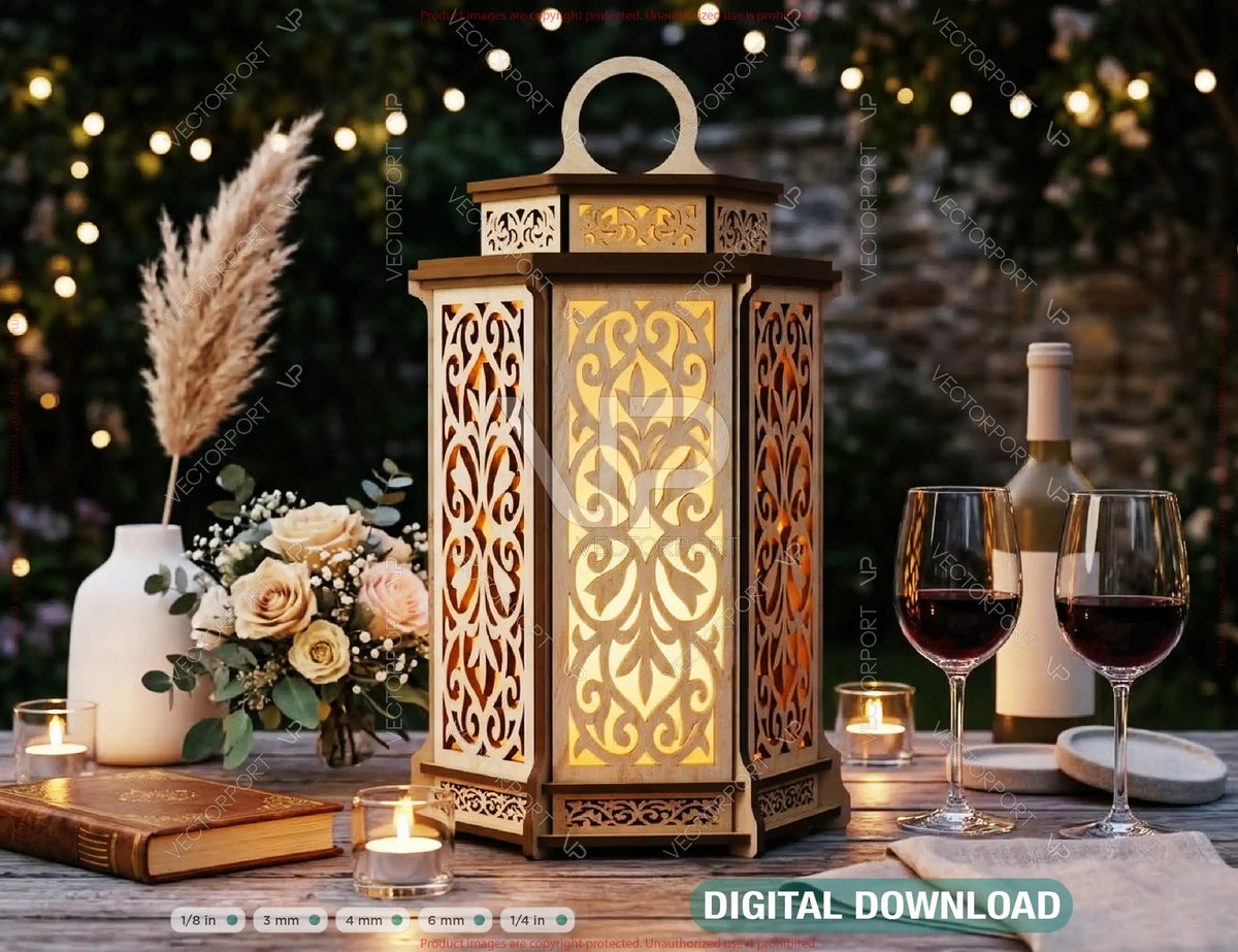 Floral Lantern Laser Cut Lantern Template Wooden Candle Holder Wedding Lantern Tea Light Digital Download |#261|