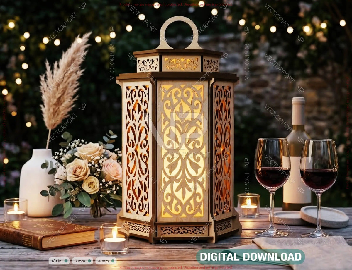 Floral Lantern Laser Cut Lantern Template Wooden Candle Holder Wedding Lantern Tea Light Digital Download |#261|