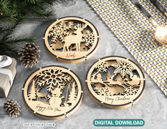Coaster Christmas Gift Laser Cut Tea Coffee Cup Mat Pad Placemat Tableware Deer New Year Theme Digital Download |#U263|
