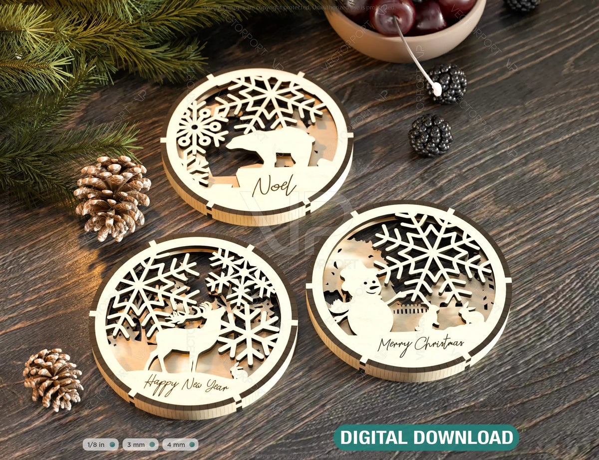 Coaster Christmas Gift Laser Cut Tea Coffee Cup Mat Pad Placemat Tableware Deer New Year Theme Digital Download |#U264|