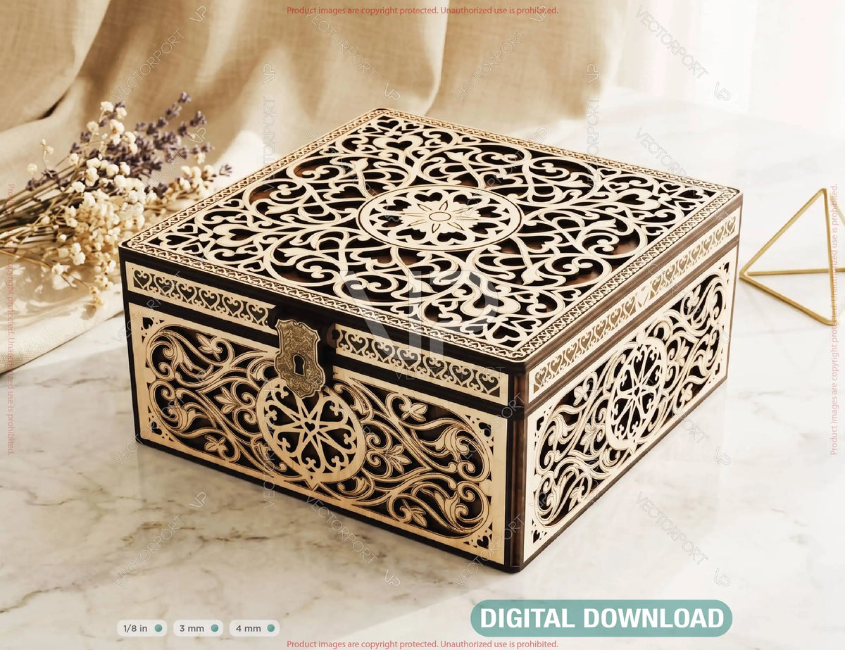 Heart Theme Ornate Wooden Keepsake Box SVG Decorative Memory & Jewelry Storage Digital Download |#264| VectorPort
