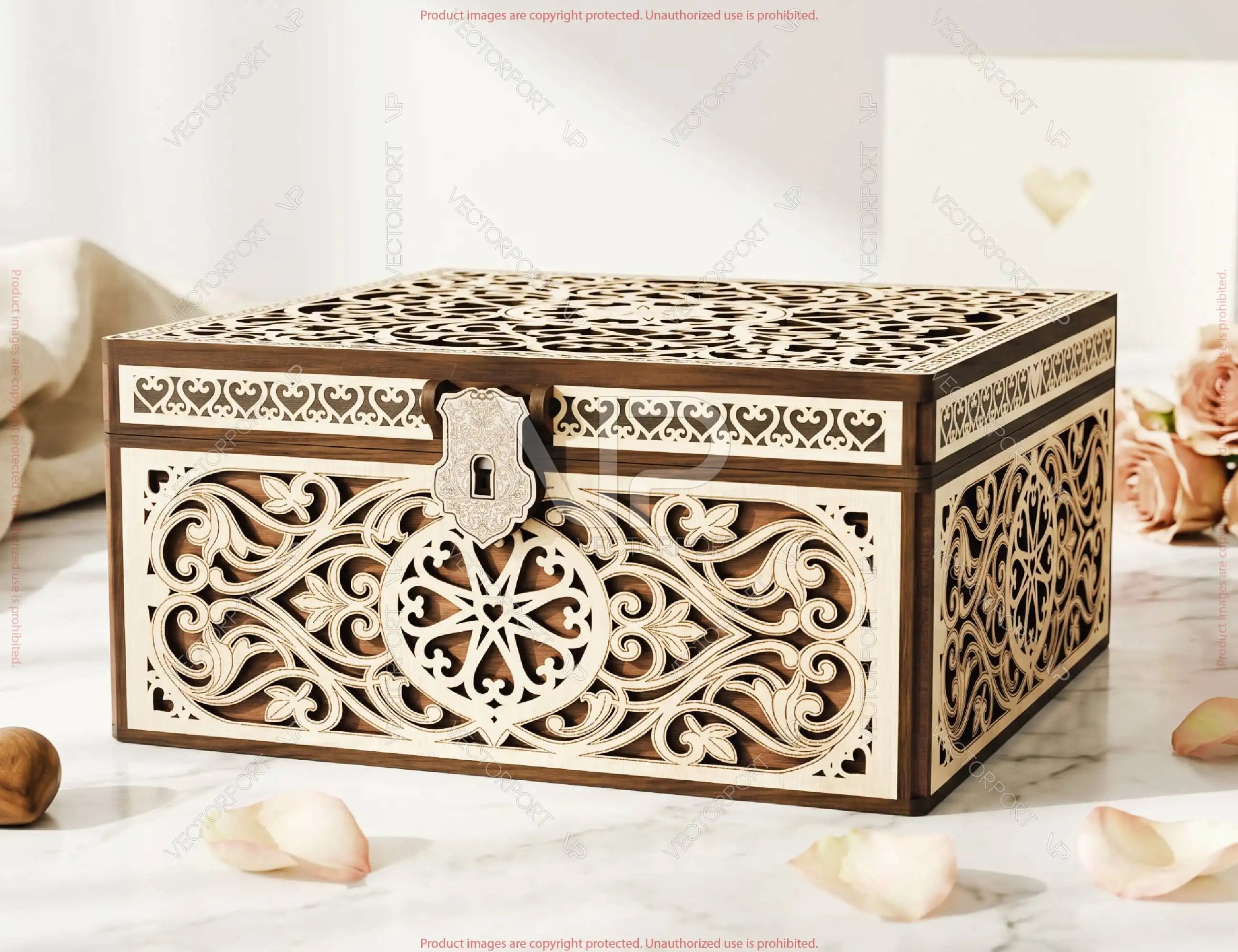 Heart Theme Ornate Wooden Keepsake Box SVG Decorative Memory & Jewelry Storage Digital Download |#264| VectorPort