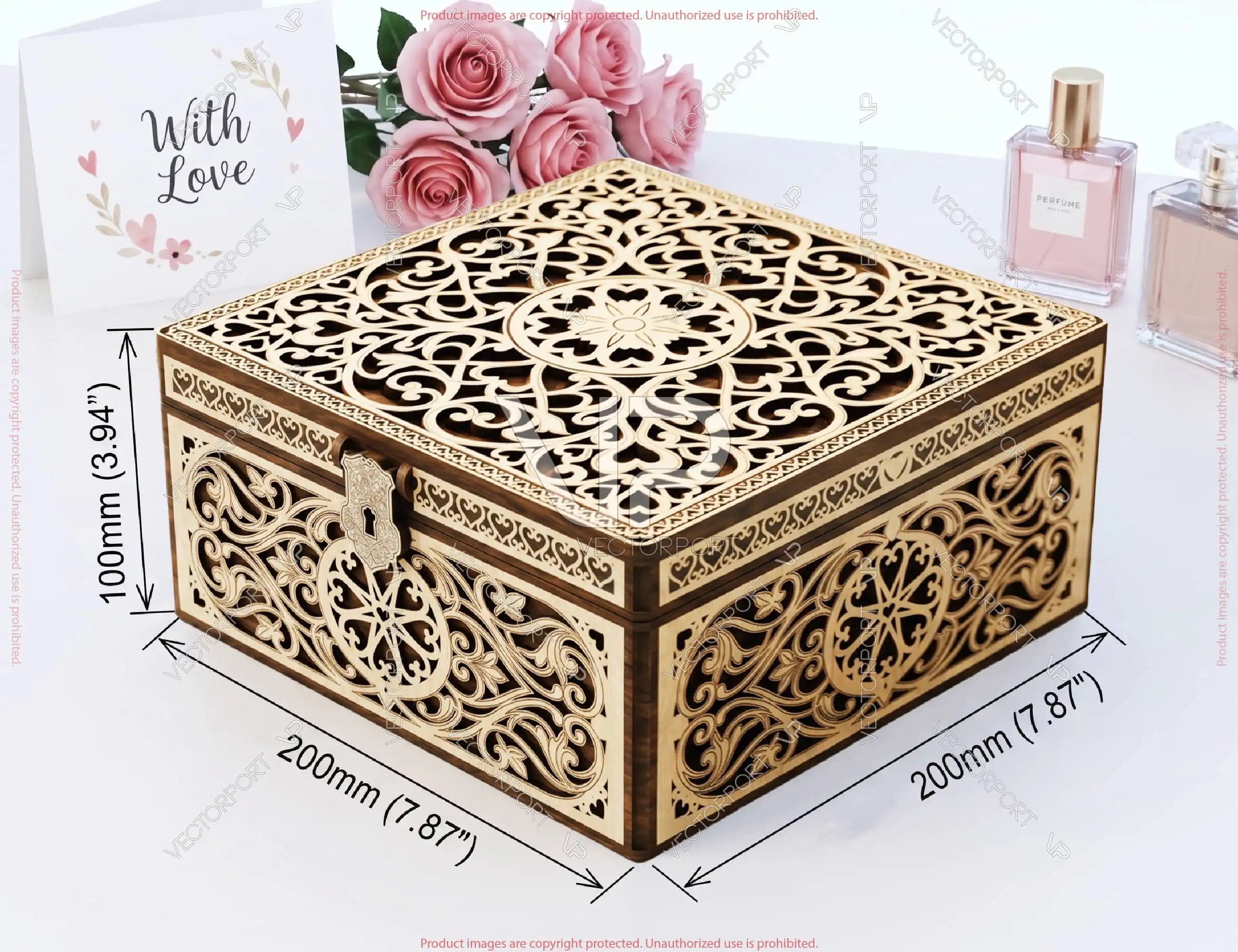 Heart Theme Ornate Wooden Keepsake Box SVG Decorative Memory & Jewelry Storage Digital Download |#264| VectorPort