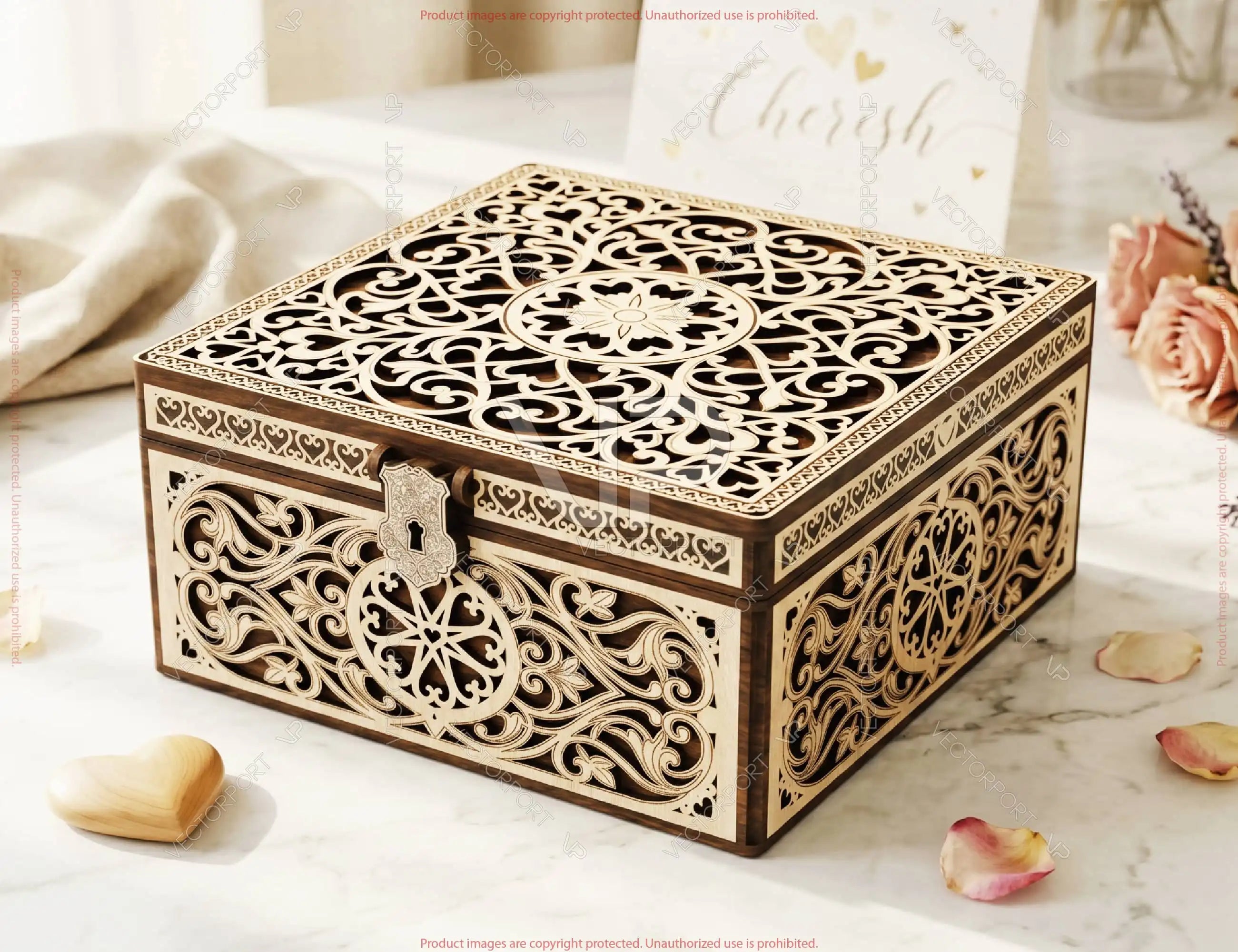 Heart Theme Ornate Wooden Keepsake Box SVG Decorative Memory & Jewelry Storage Digital Download |#264| VectorPort