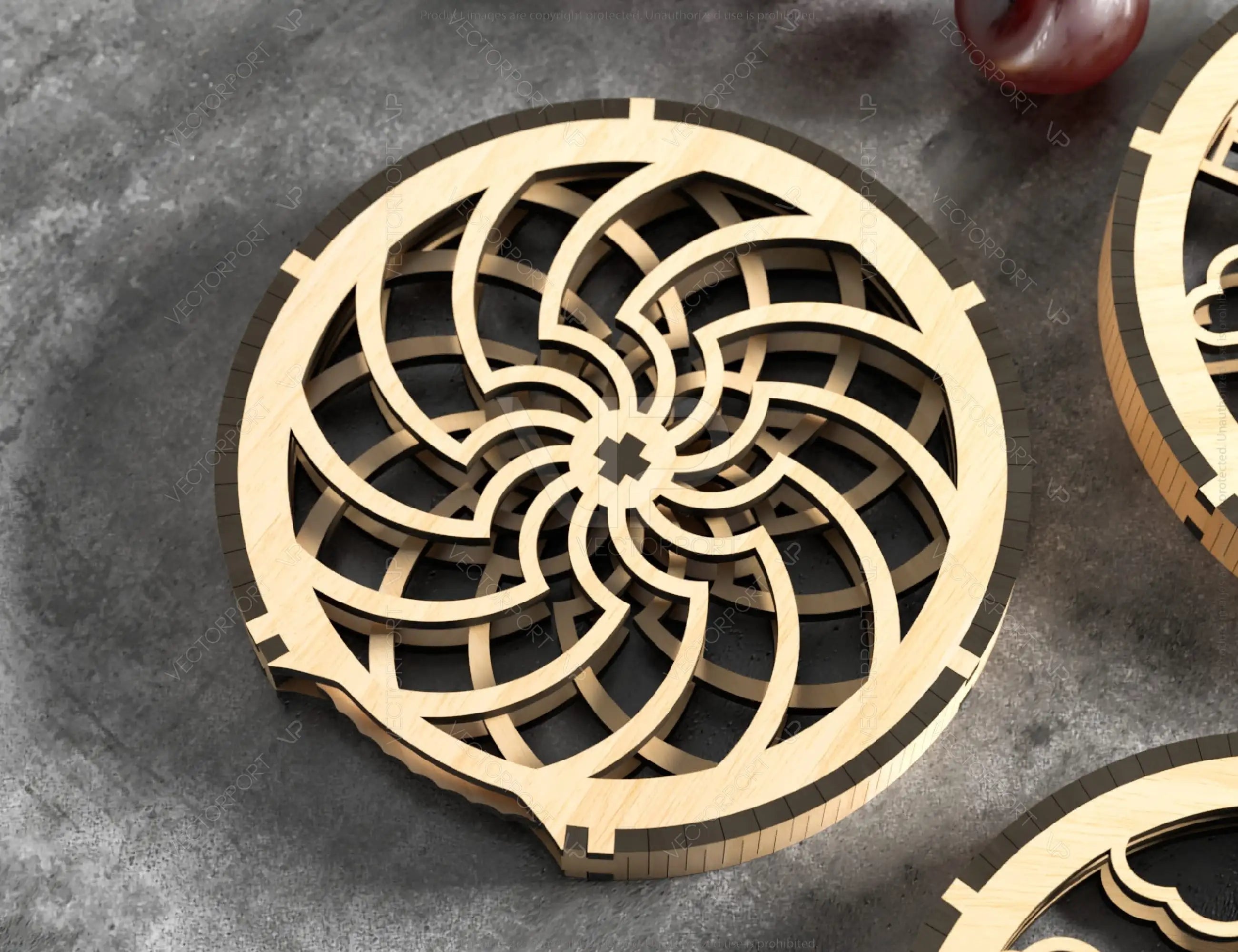 Round Kinetic Coaster Mechanical Laser Cut City Old Mill Scene Turntable Shape Tea Coffee Cup Mat Pad Placemat Tableware Digital Download |#U266|