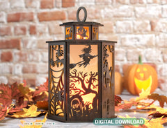 Halloween Candle Tealight Holder Pumpkin Witch Spider Lantern Spooky Scene Lamp Digital Download SVG |#U267|