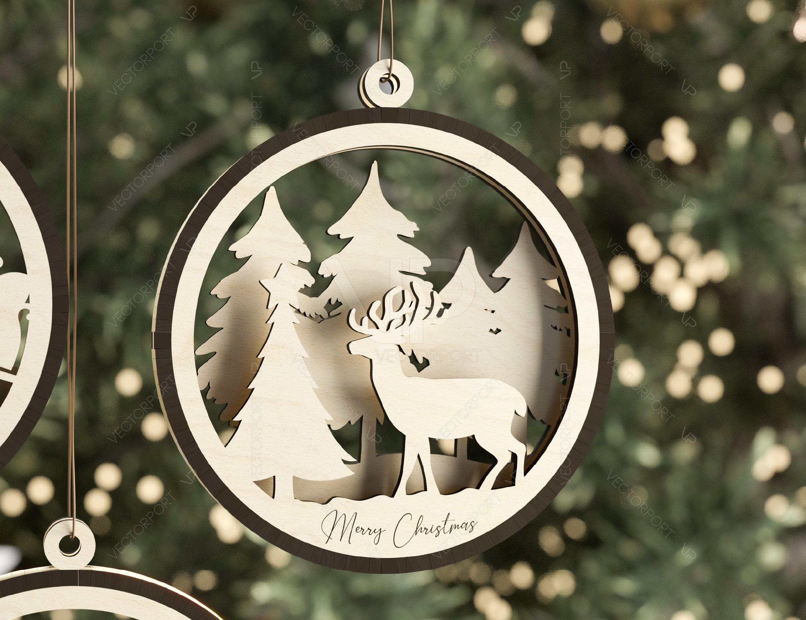 Christmas Balls Tree Decorations Craft Hanging Bauble Snowy Scene Deer carving stencil laser cut Digital Download |#U269|