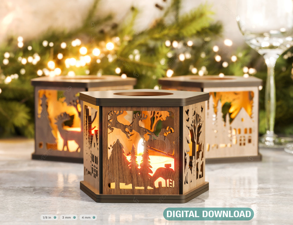 Christmas Lamp Night Light Deer Lantern Decoration Centerpiece Lampshade Table Candle Holder SVG Digital Download |#U270|