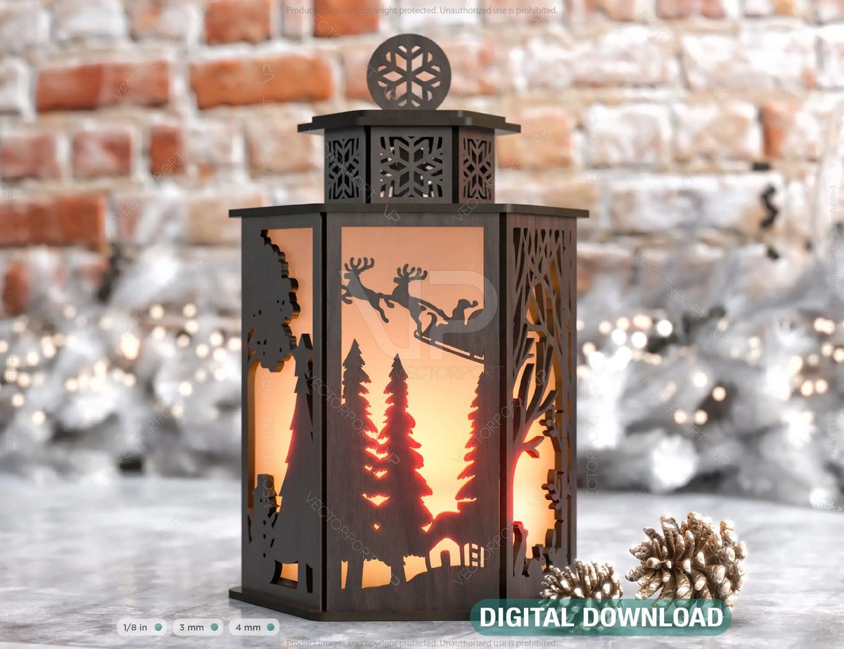 Christmas Lamp Night Light Deer Lantern Decoration Centerpiece Lampshade Table Candle Holder Digital Download SVG |#U271|