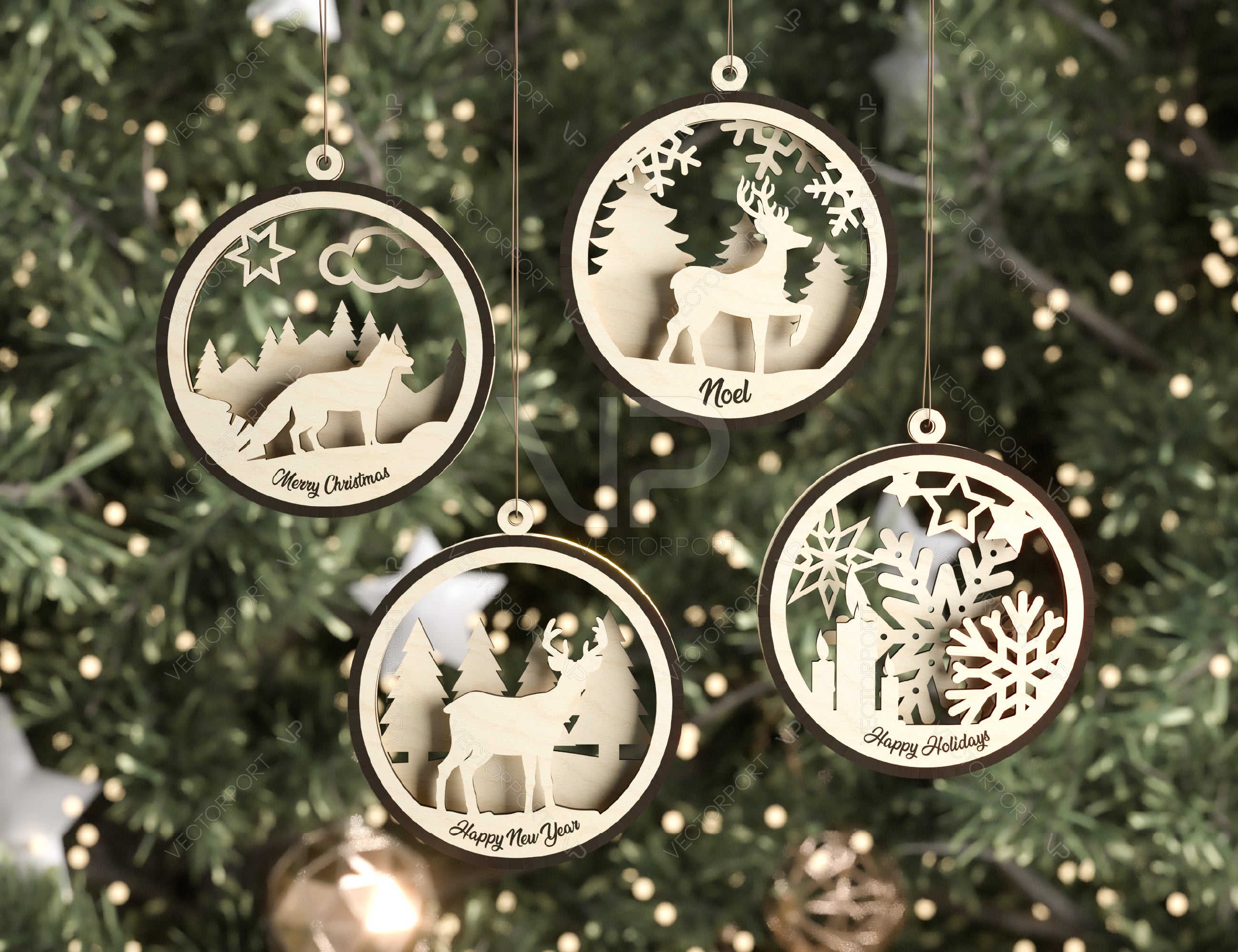 Christmas Balls Tree Decorations Craft Hanging Bauble Snowy Scene Deer carving stencil laser cut Digital Download |#U274|
