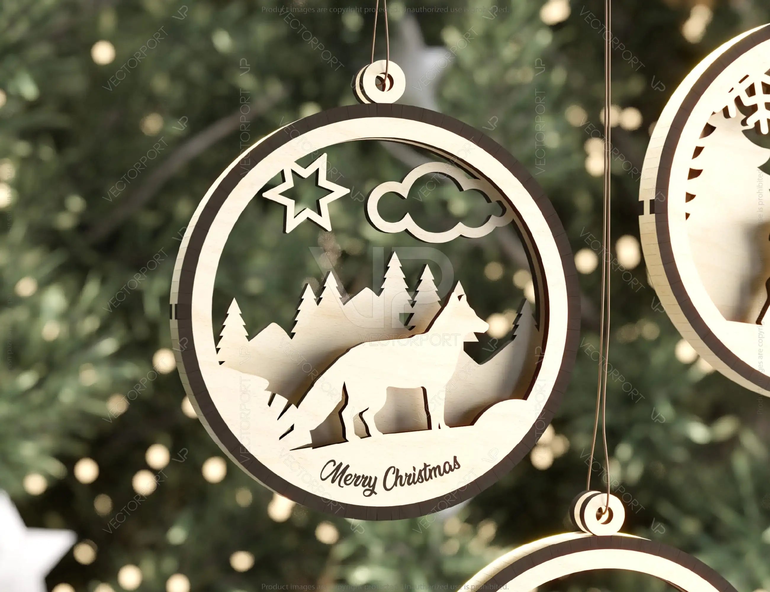 Christmas Balls Tree Decorations Craft Hanging Bauble Snowy Scene Deer carving stencil laser cut Digital Download |#U274|