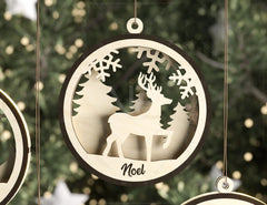 Christmas Balls Tree Decorations Craft Hanging Bauble Snowy Scene Deer carving stencil laser cut Digital Download |#U274|