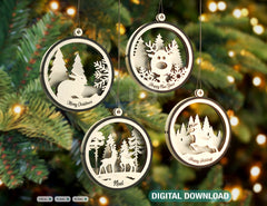 Christmas Balls Deer Rabbit Tree Decorations Craft Hanging Bauble Snowy Scene Carving stencil laser cut Digital Download |#U275|