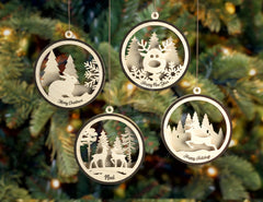 Christmas Balls Deer Rabbit Tree Decorations Craft Hanging Bauble Snowy Scene Carving stencil laser cut Digital Download |#U275|