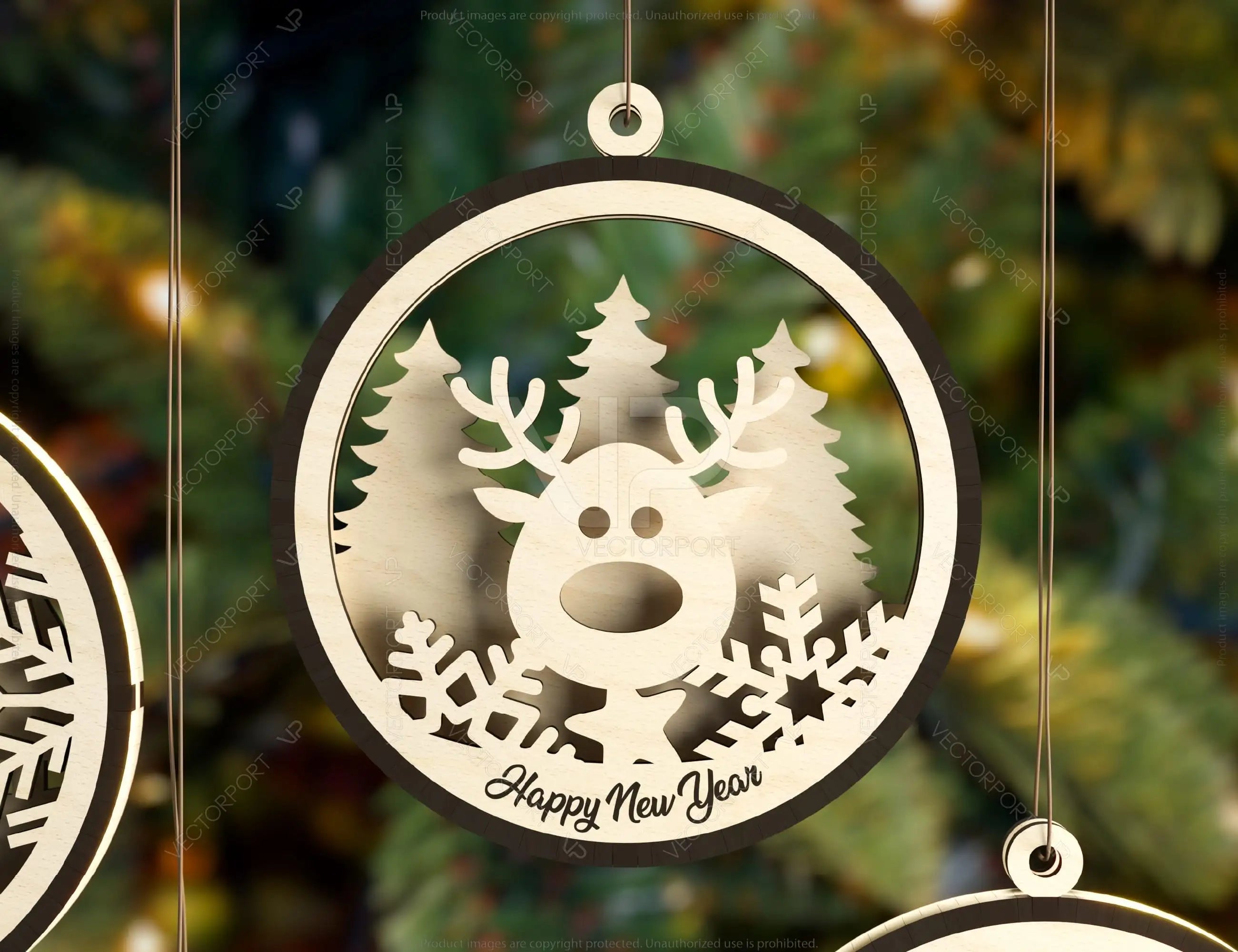 Christmas Balls Deer Rabbit Tree Decorations Craft Hanging Bauble Snowy Scene Carving stencil laser cut Digital Download |#U275|