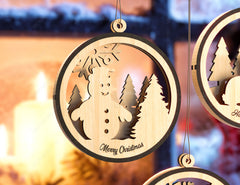 Snowman Christmas Balls Tree Decorations Craft Hanging Bauble Snowy Scene Deer carving stencil laser cut Digital Download |#U276|