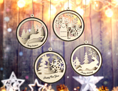 Christmas Balls Tree Decorations Craft Hanging Bauble Snowy Scene Deer carving stencil laser cut Digital Download |#U277|