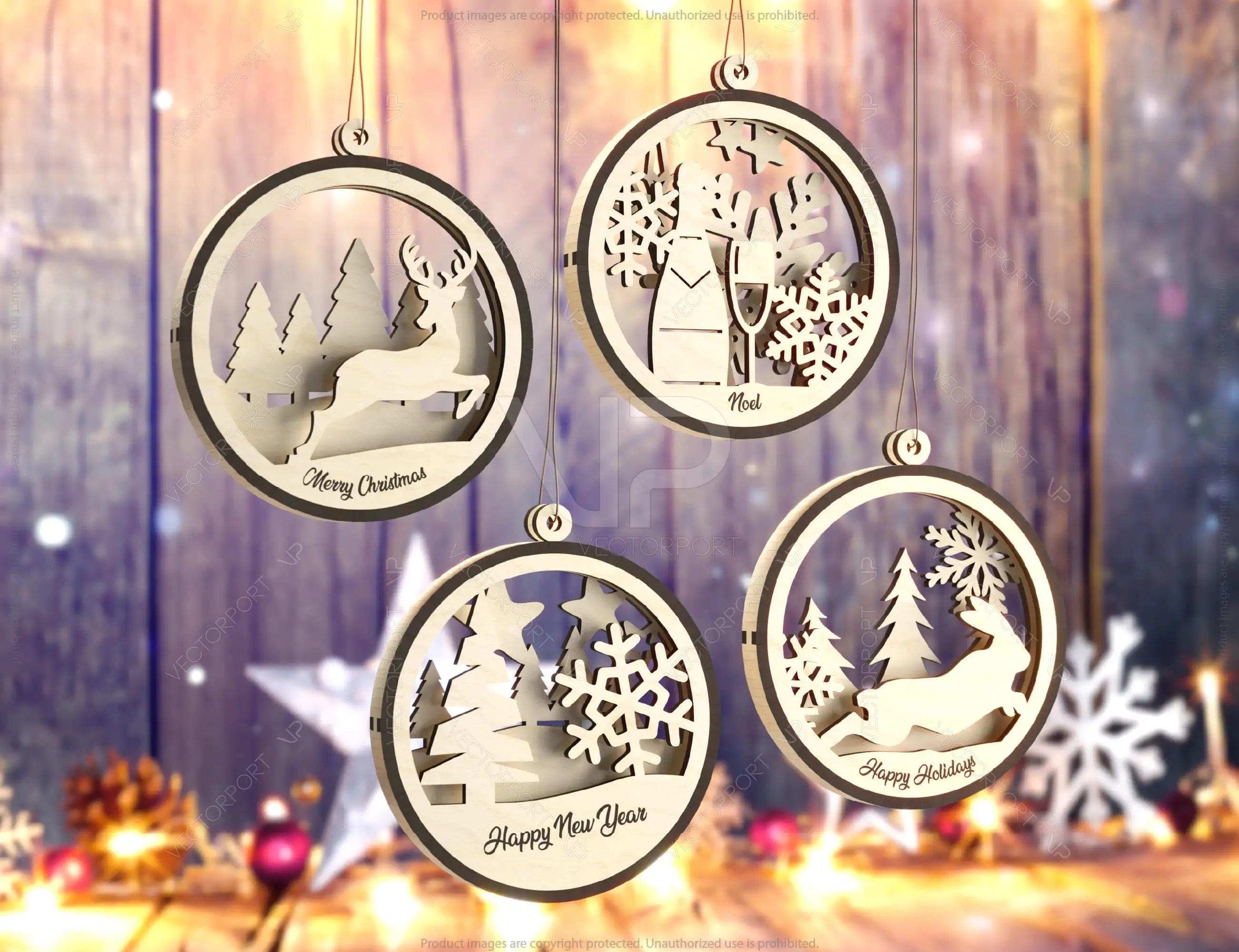 Christmas Balls Tree Decorations Craft Hanging Bauble Snowy Scene Deer carving stencil laser cut Digital Download |#U277|