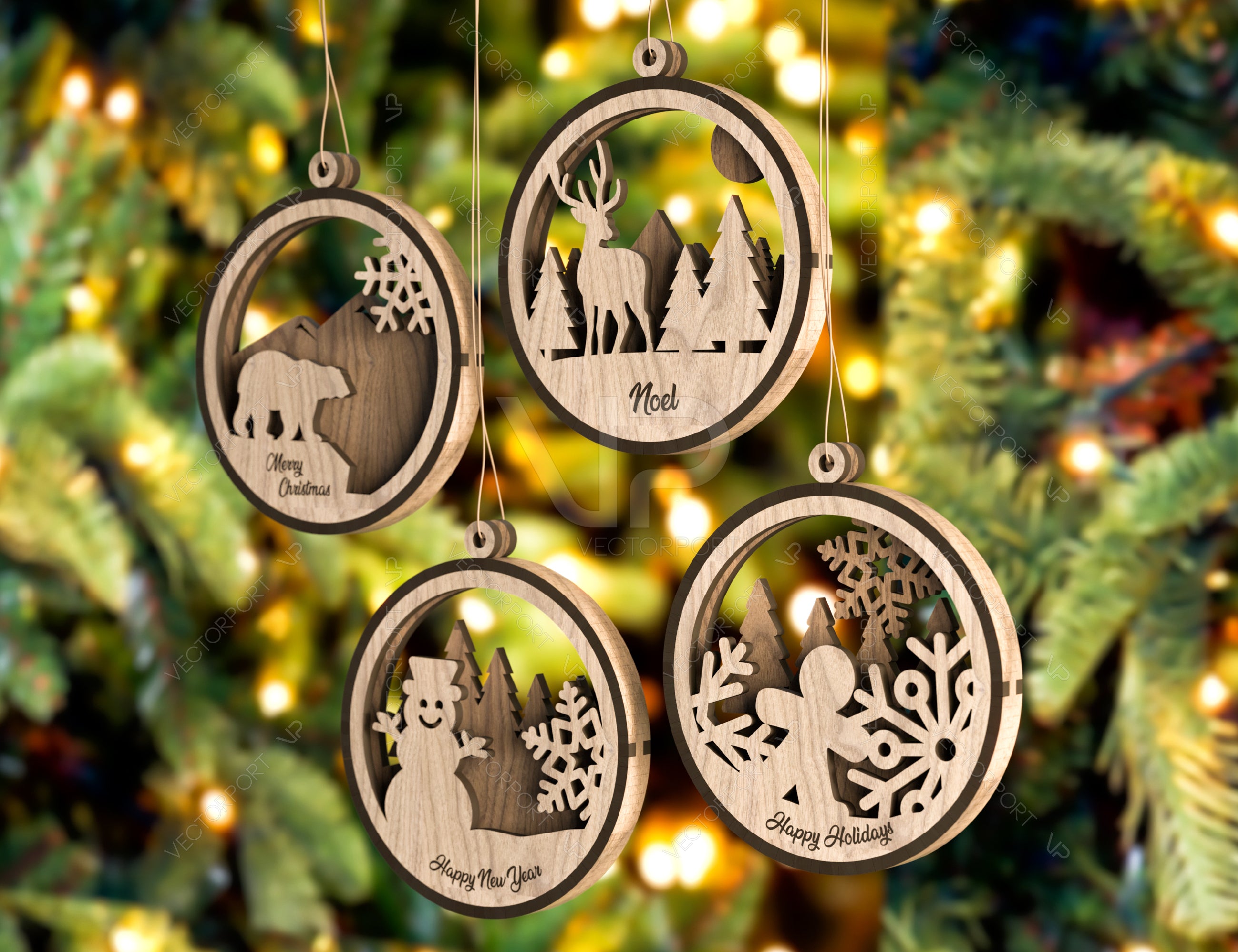 Snowman Christmas Balls Tree Decorations Craft Hanging Bauble Snowy Scene Deer carving stencil laser cut Digital Download |#U278|