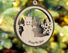 Snowman Christmas Balls Tree Decorations Craft Hanging Bauble Snowy Scene Deer carving stencil laser cut Digital Download |#U278|