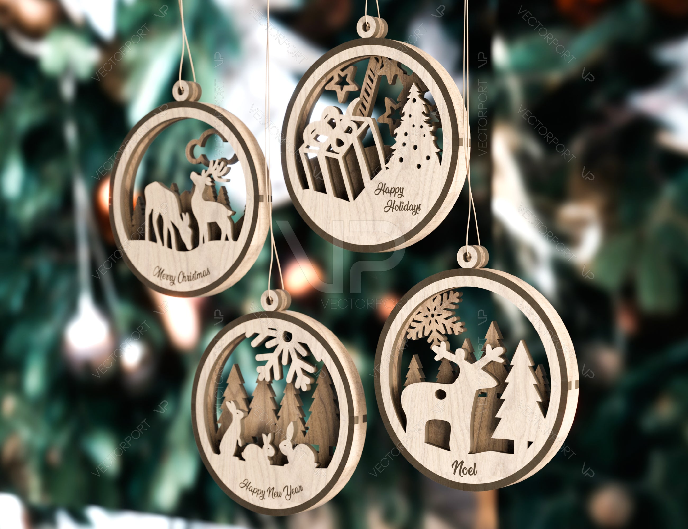 Deer Forest Snowy Scene Christmas Balls Tree Decorations Craft Hanging Bauble Carving stencil laser cut Digital Download |#U279|