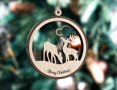 Deer Forest Snowy Scene Christmas Balls Tree Decorations Craft Hanging Bauble Carving stencil laser cut Digital Download |#U279|