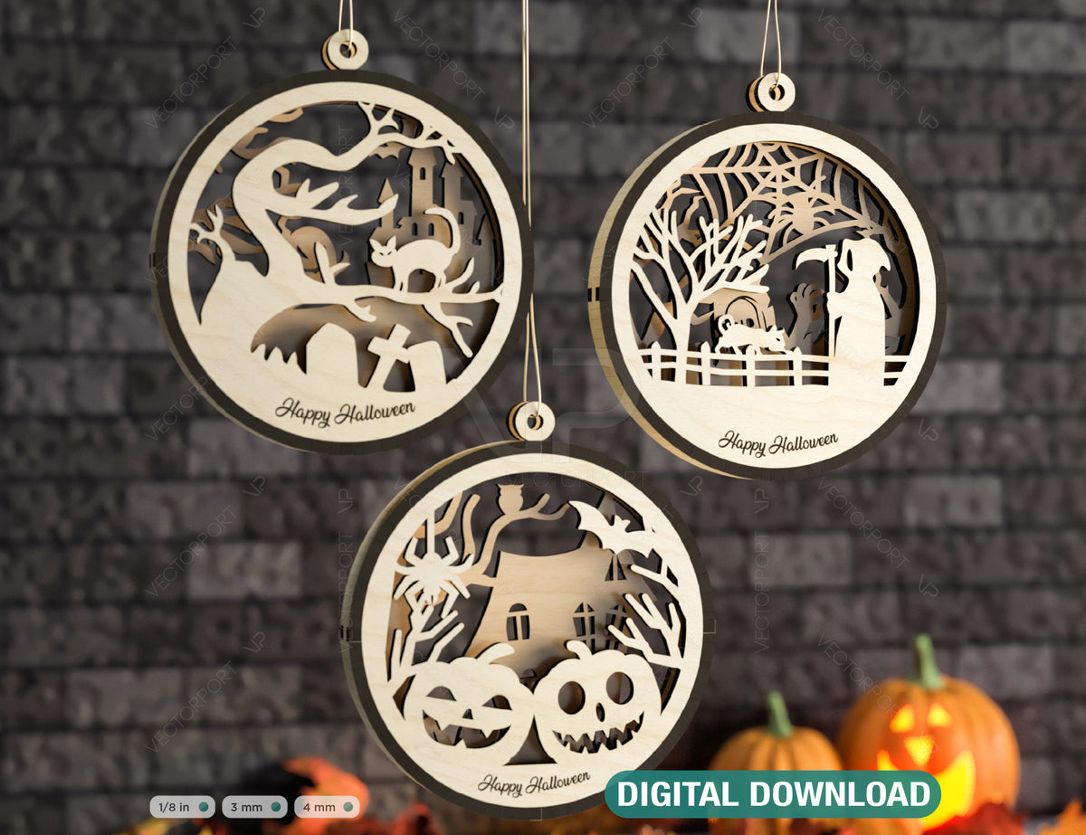 Halloween Decoration Balls Craft Hanging Bauble Pumpkin Cat Spider Lantern Spooky Scene Digital Download |#U282|