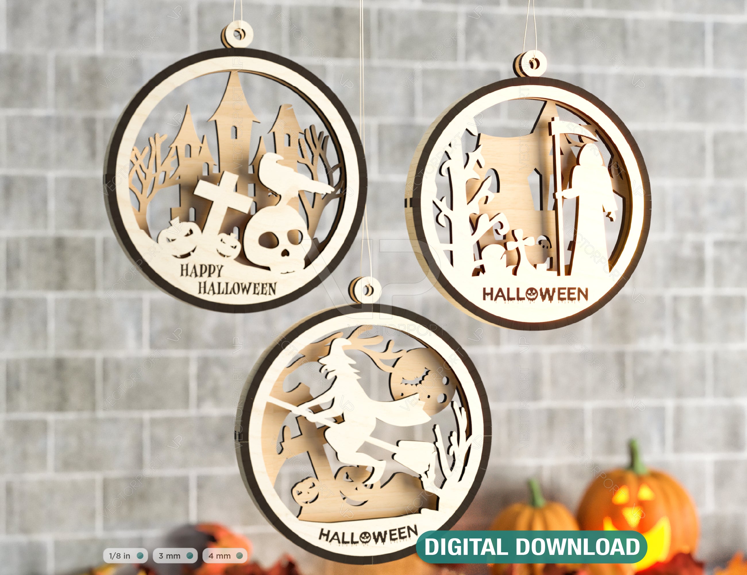 Halloween Decoration Balls Craft Hanging Bauble Pumpkin Cat Spider Lantern Spooky Scene Digital Download |#U287|