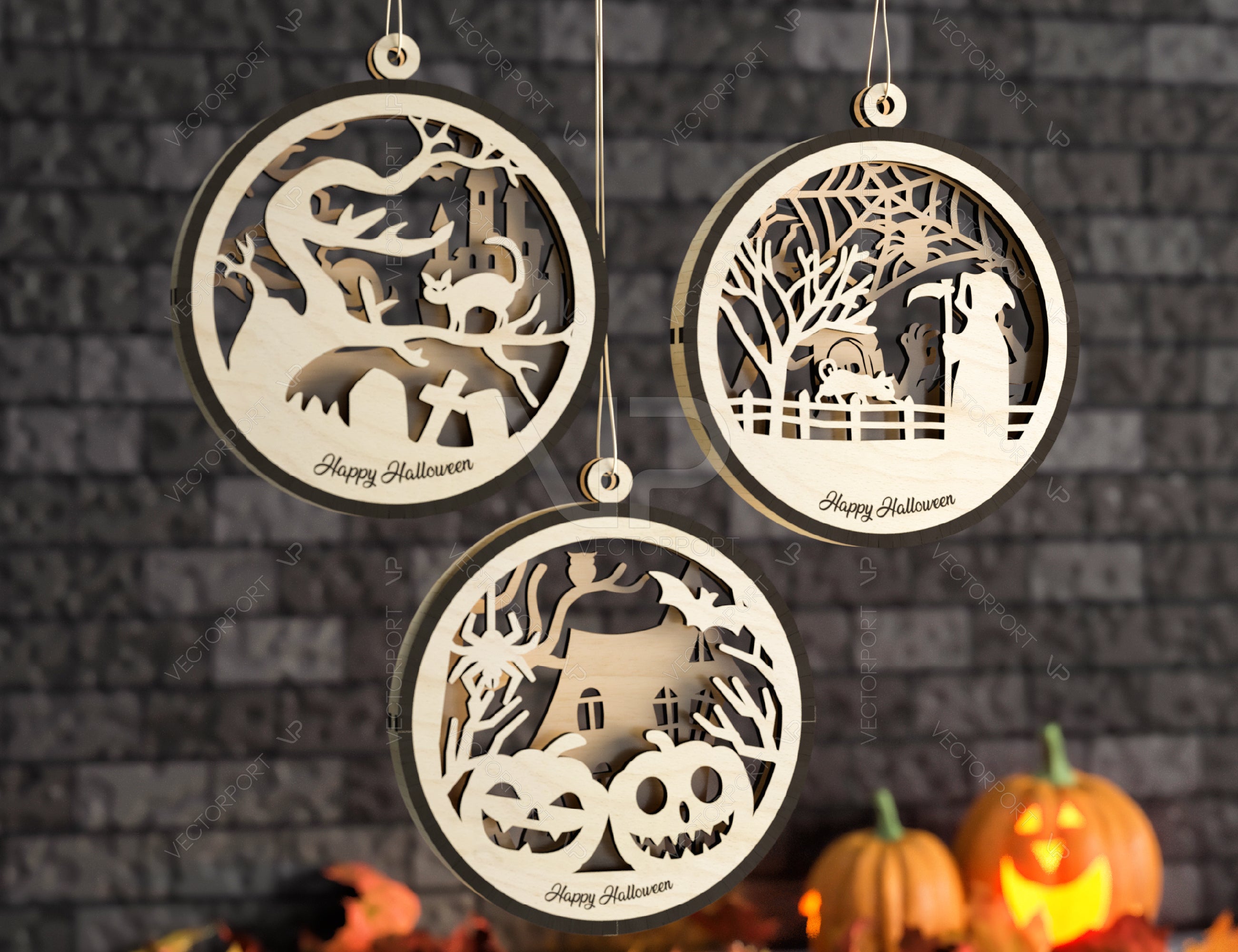 Halloween Bundle Decoration Balls Craft Hanging Bauble Pumpkin Cat Spider Lantern Spooky Scene Digital Download |#U290|