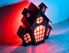 3D Halloween House Wooden Black Home Night Lamp Laser Cut File Light Box Halloween Candle Holder Digital Download |#U293|
