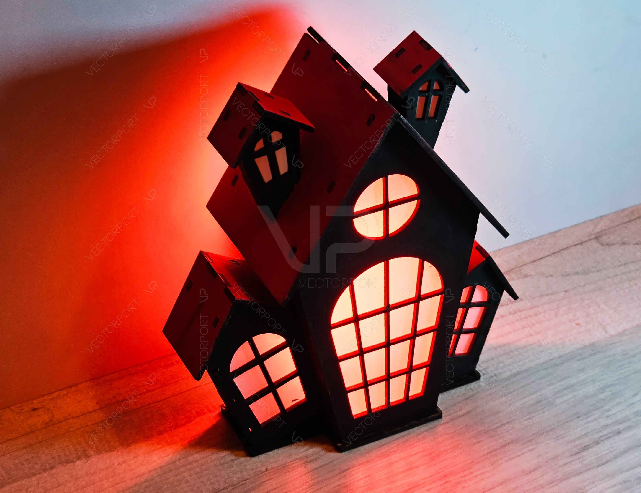 3D Halloween House Wooden Black Home Night Lamp Laser Cut File Light Box Halloween Candle Holder Digital Download |#U293|