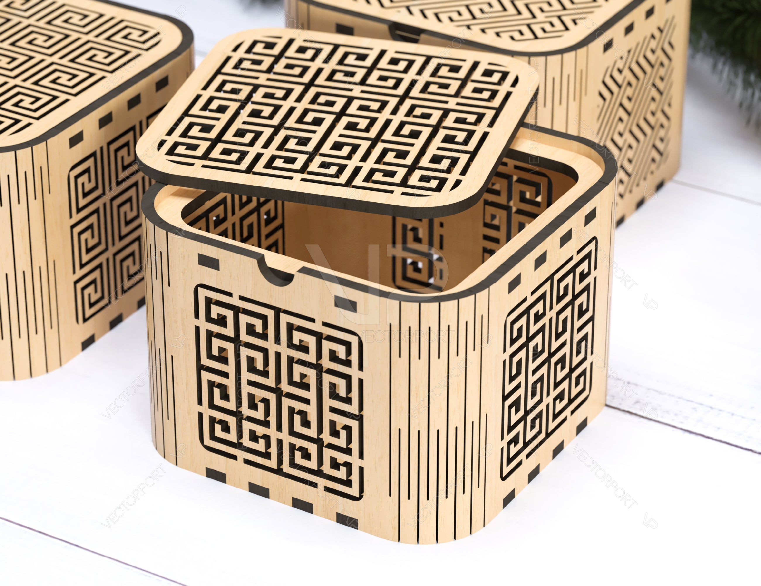 Decorative Wooden Gift Box laser cut jeweler case Wedding Love vector model Greek Key Pattern Digital Download |#U294|