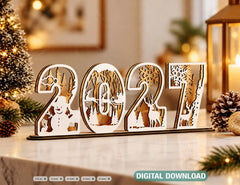 2026 Standing Number Christmas Decoration with Snowy New Year Scene Multilayer Laser cut Digital Download |#U295| VectorPort