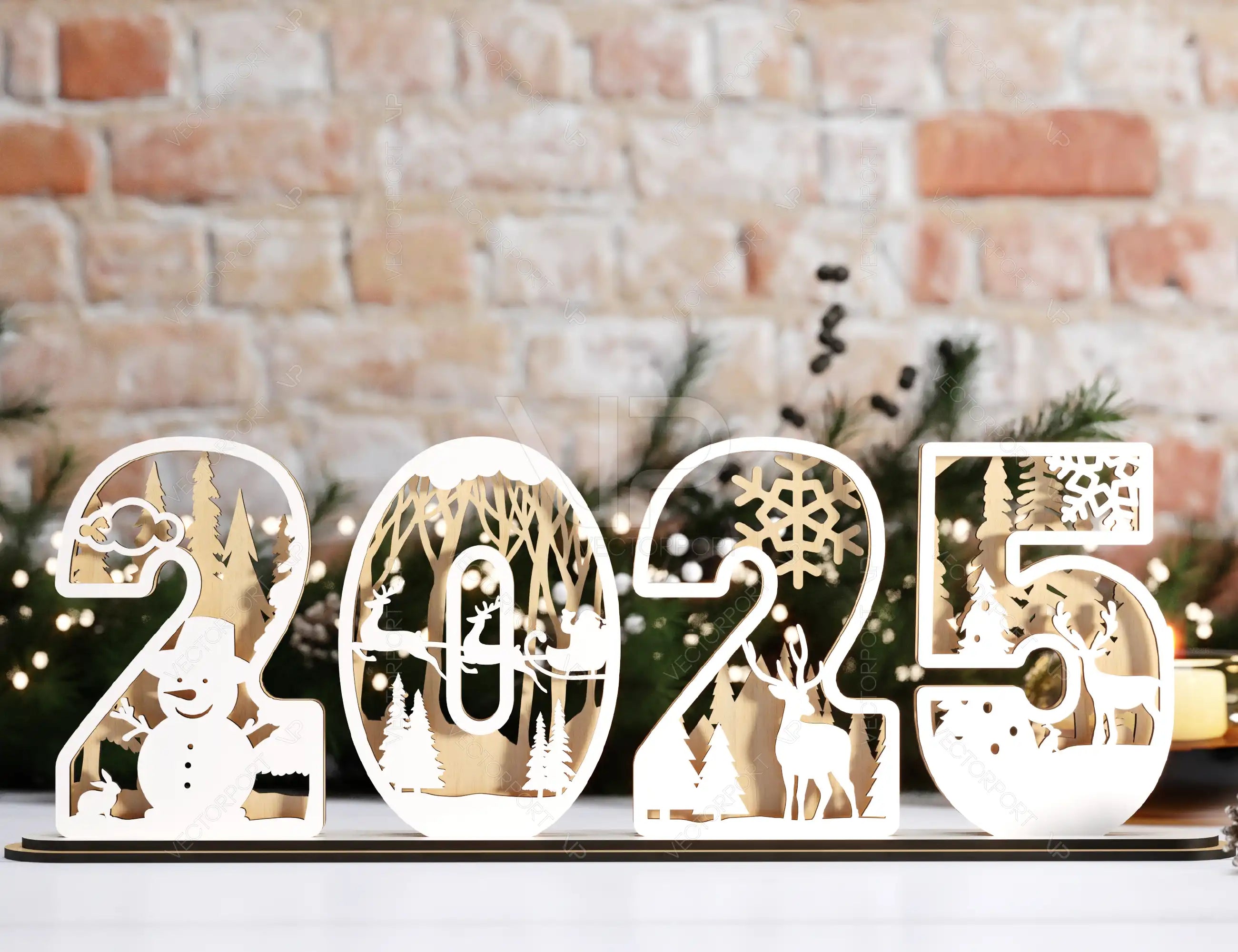 2025 Standing Number Christmas Decoration with Snowy New Year Scene Multilayer Laser cut Digital Download |#U295|