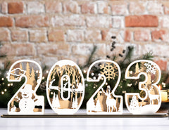 2023 Standing Number Christmas Decoration with Snowy New Year Scene Multilayer Laser cut Digital Download |#U295|