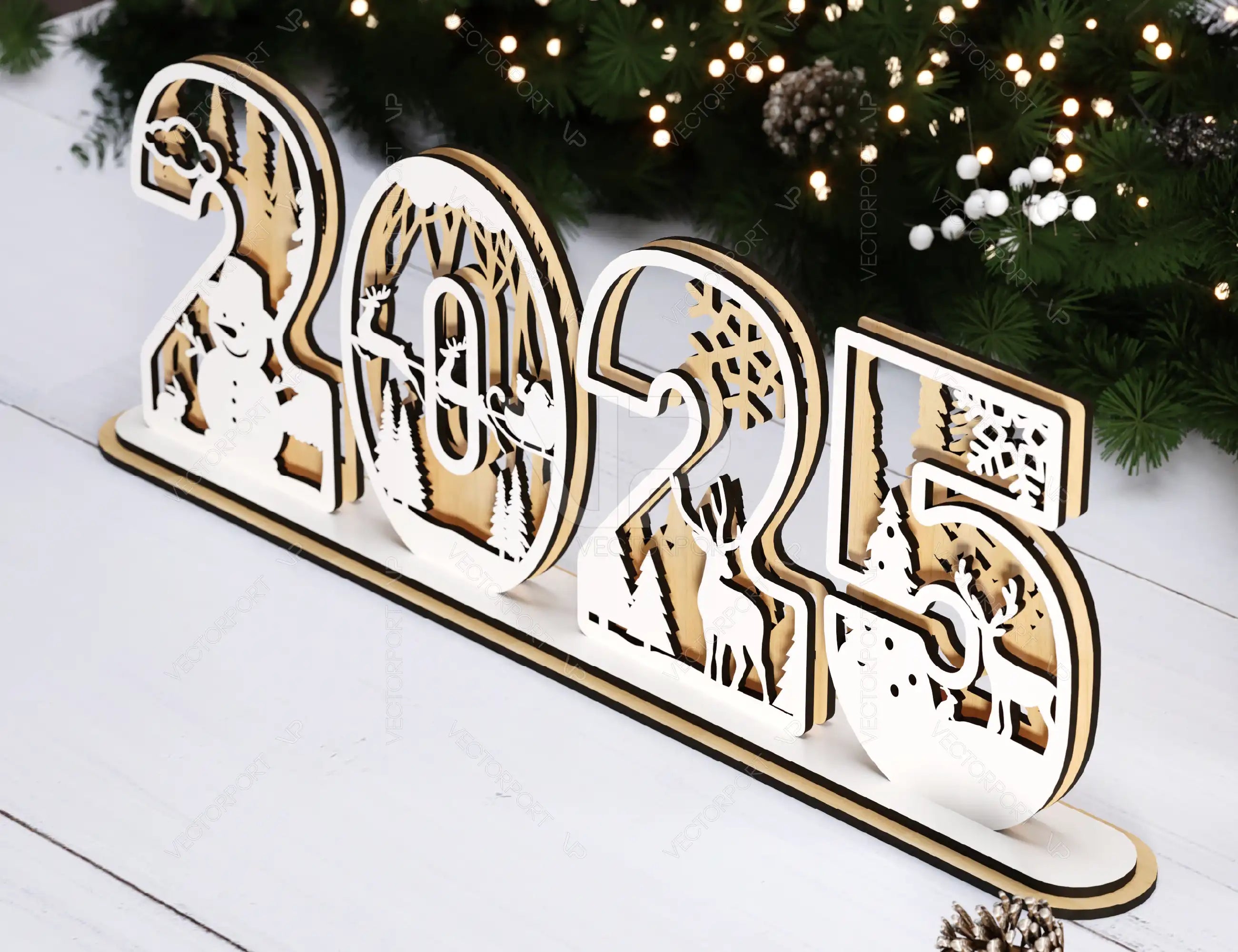 2025 Standing Number Christmas Decoration with Snowy New Year Scene Multilayer Laser cut Digital Download |#U295|