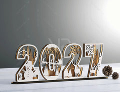 2026 Standing Number Christmas Decoration with Snowy New Year Scene Multilayer Laser cut Digital Download |#U295| VectorPort