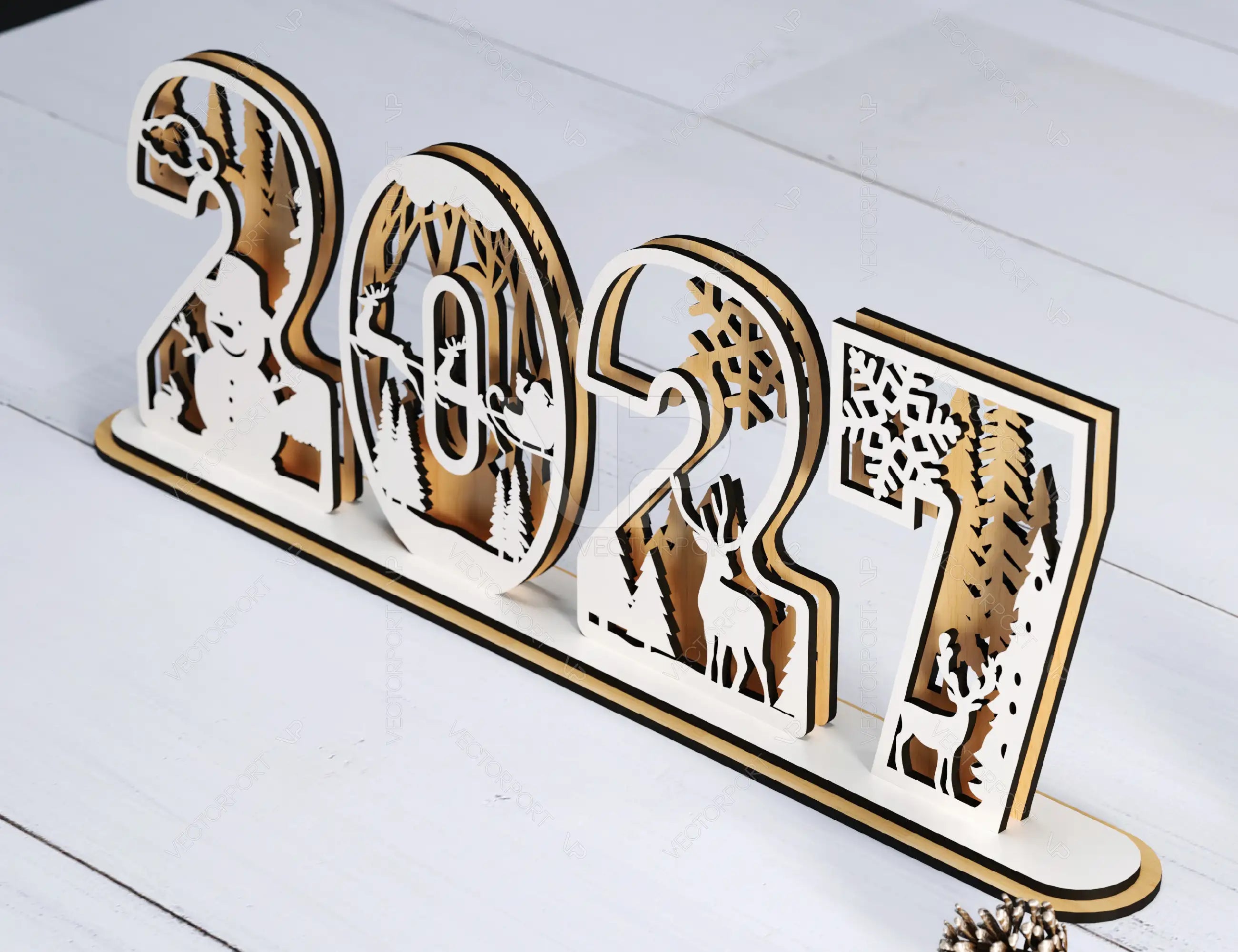 2026 Standing Number Christmas Decoration with Snowy New Year Scene Multilayer Laser cut Digital Download |#U295| VectorPort