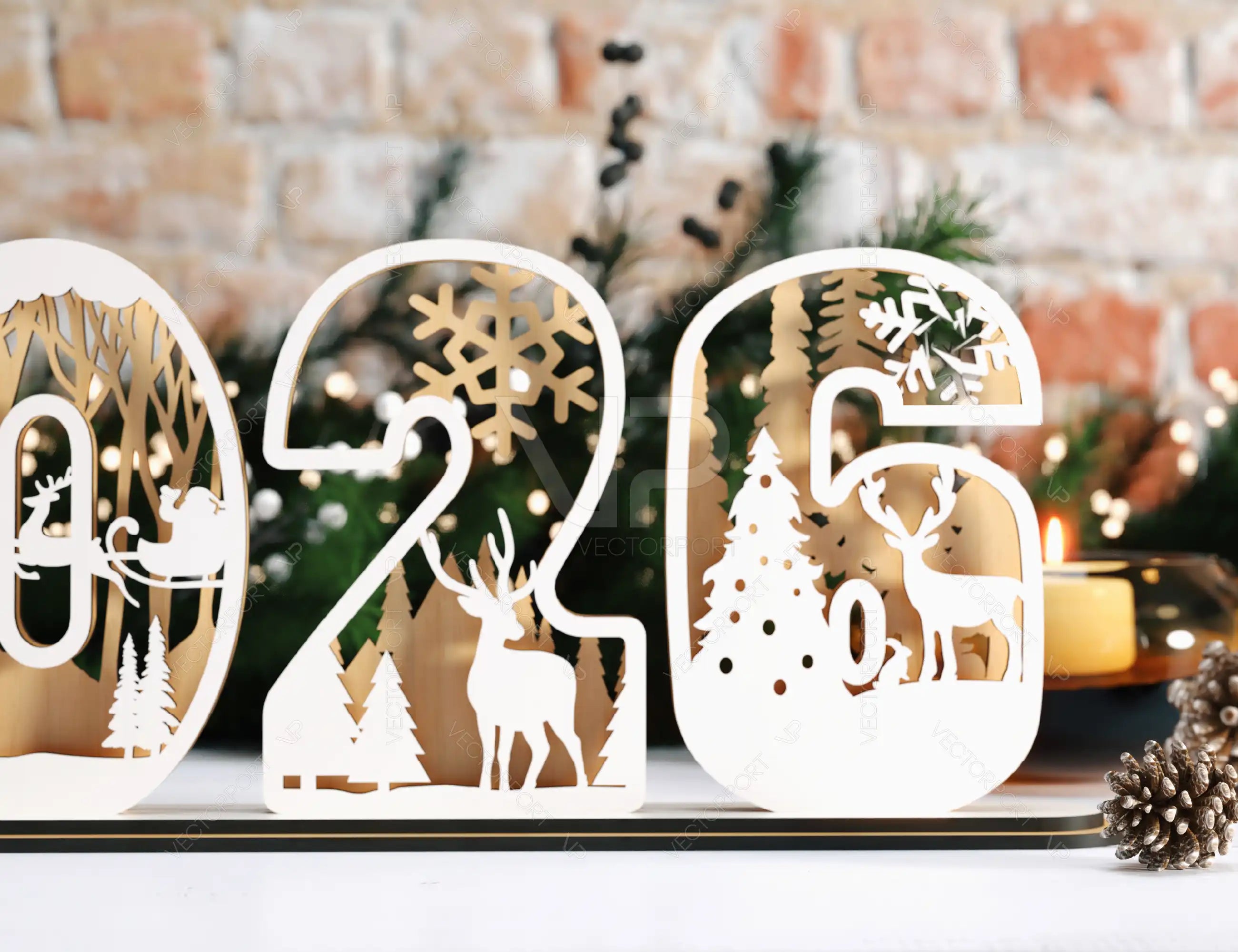 2026 Standing Number Christmas Decoration with Snowy New Year Scene Multilayer Laser cut Digital Download |#U295|