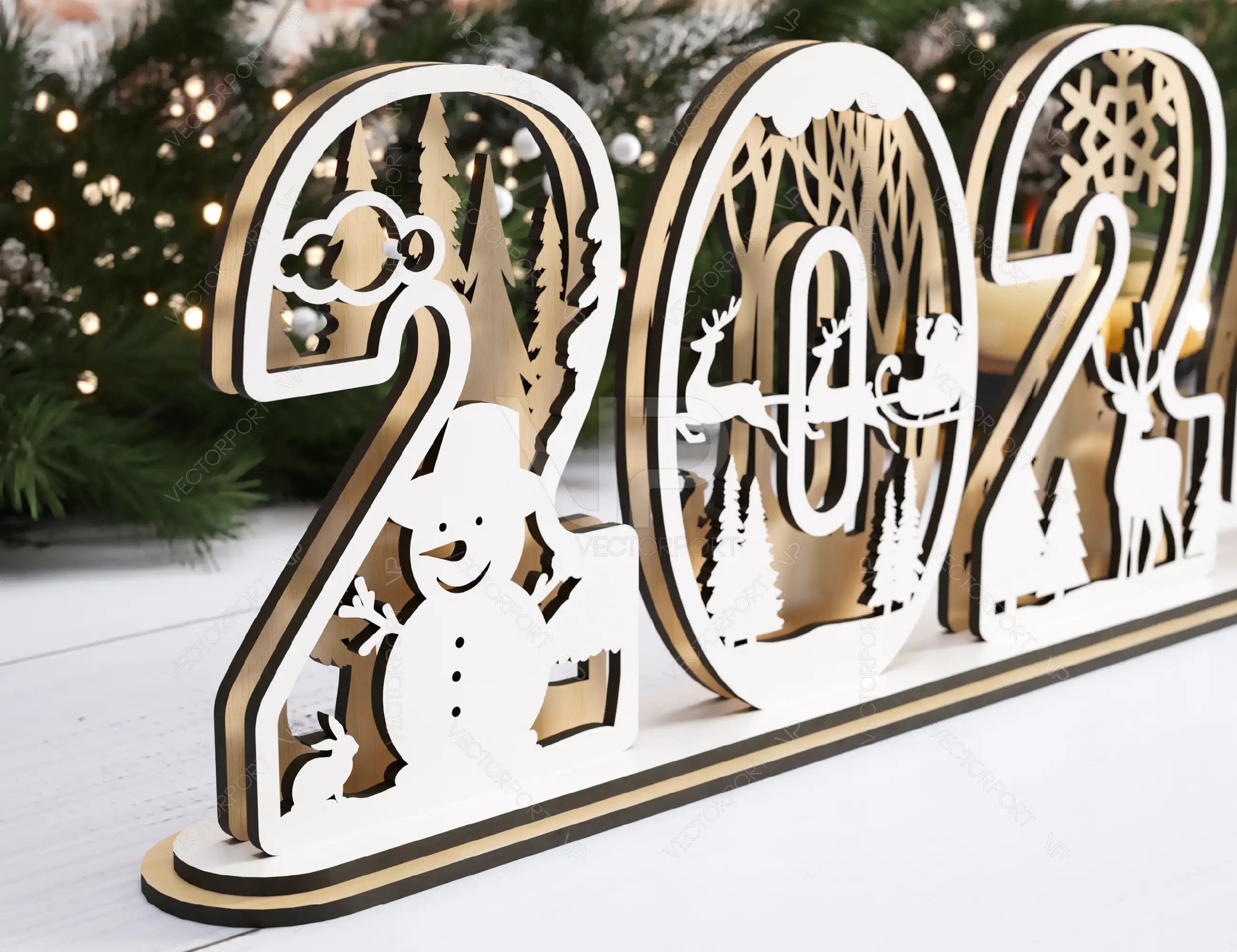 2026 Standing Number Christmas Decoration with Snowy New Year Scene Multilayer Laser cut Digital Download |#U295|