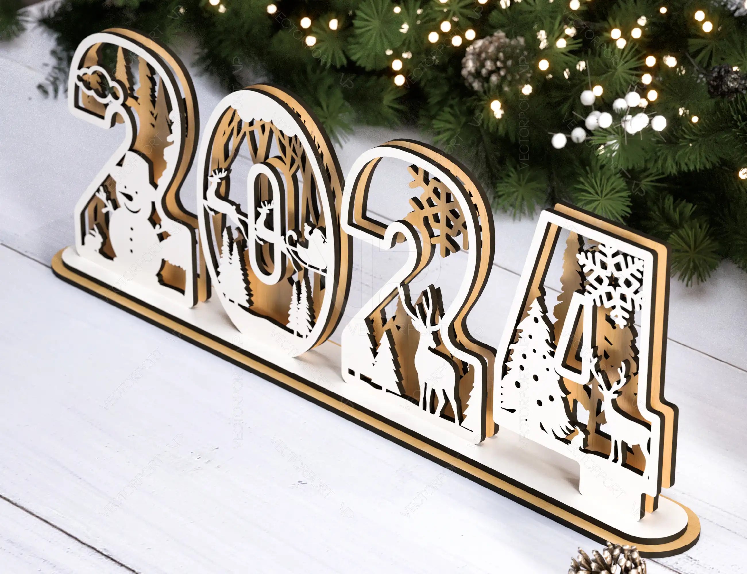 2025 Standing Number Christmas Decoration with Snowy New Year Scene Multilayer Laser cut Digital Download |#U295|