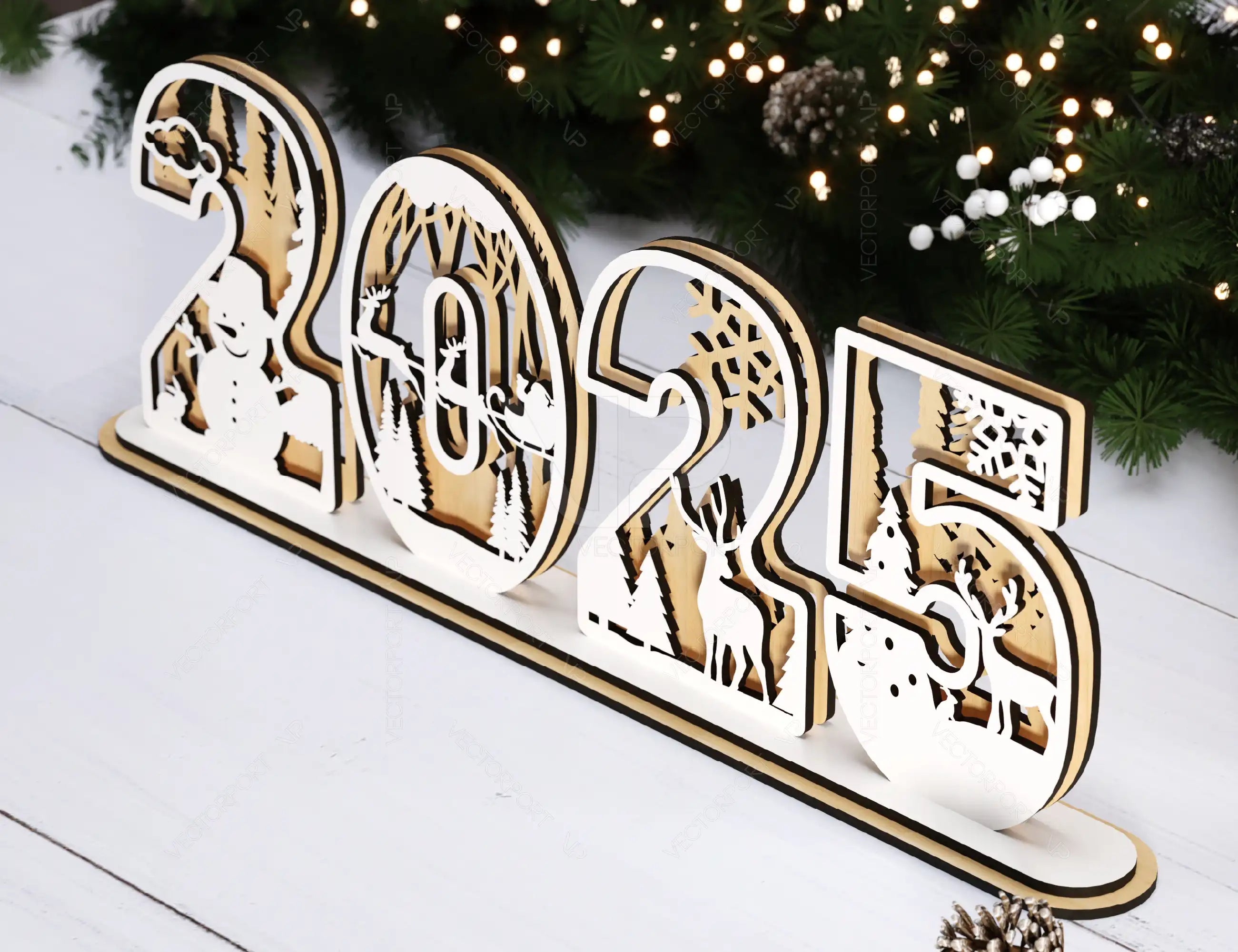 2026 Standing Number Christmas Decoration with Snowy New Year Scene Multilayer Laser cut Digital Download |#U295|