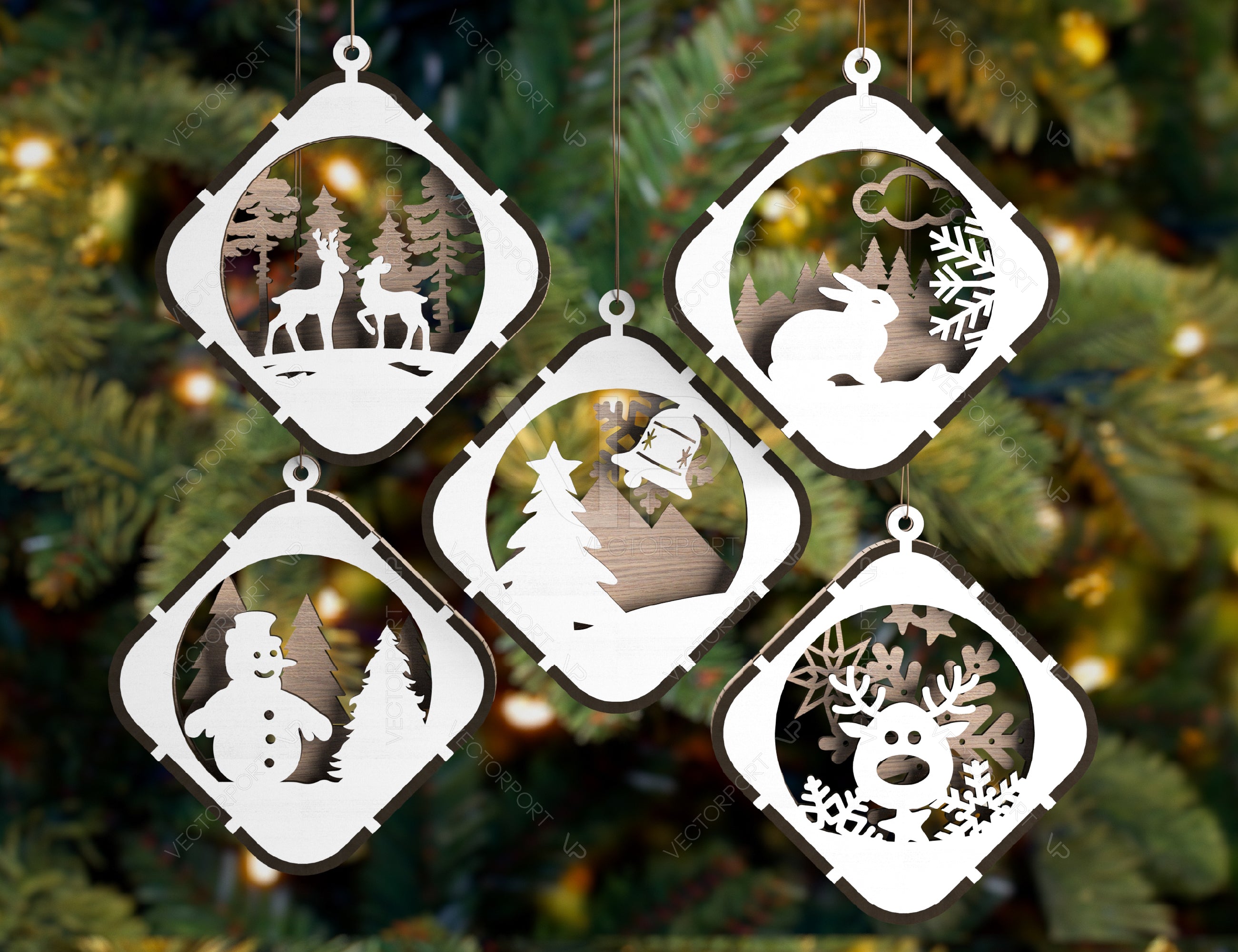 Christmas Balls Tree Decorations Craft Hanging Bauble Snowy Scene Deer New Year Décor Laser cut Digital Download |#U297|