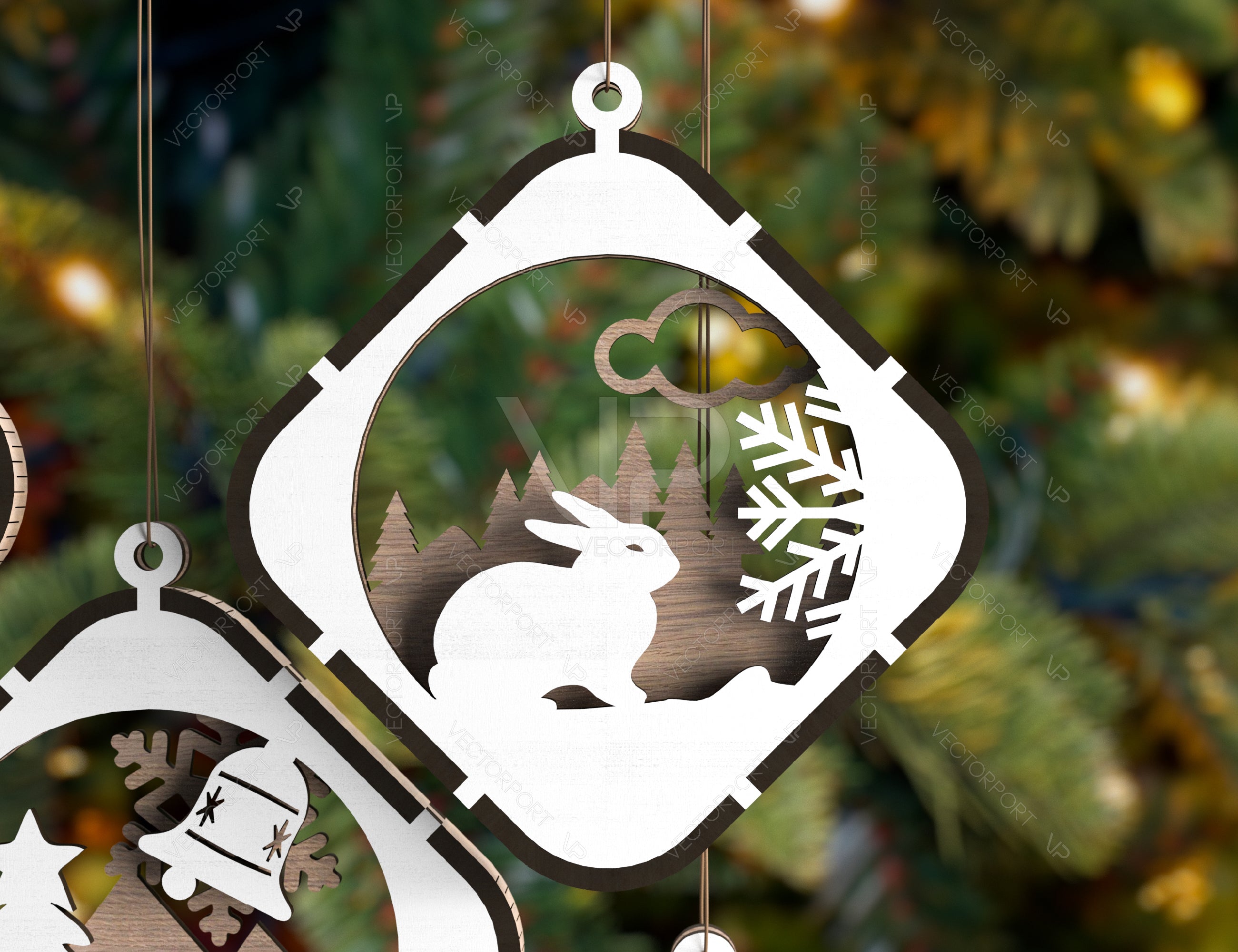 Christmas Balls Tree Decorations Craft Hanging Bauble Snowy Scene Deer New Year Décor Laser cut Digital Download |#U297|