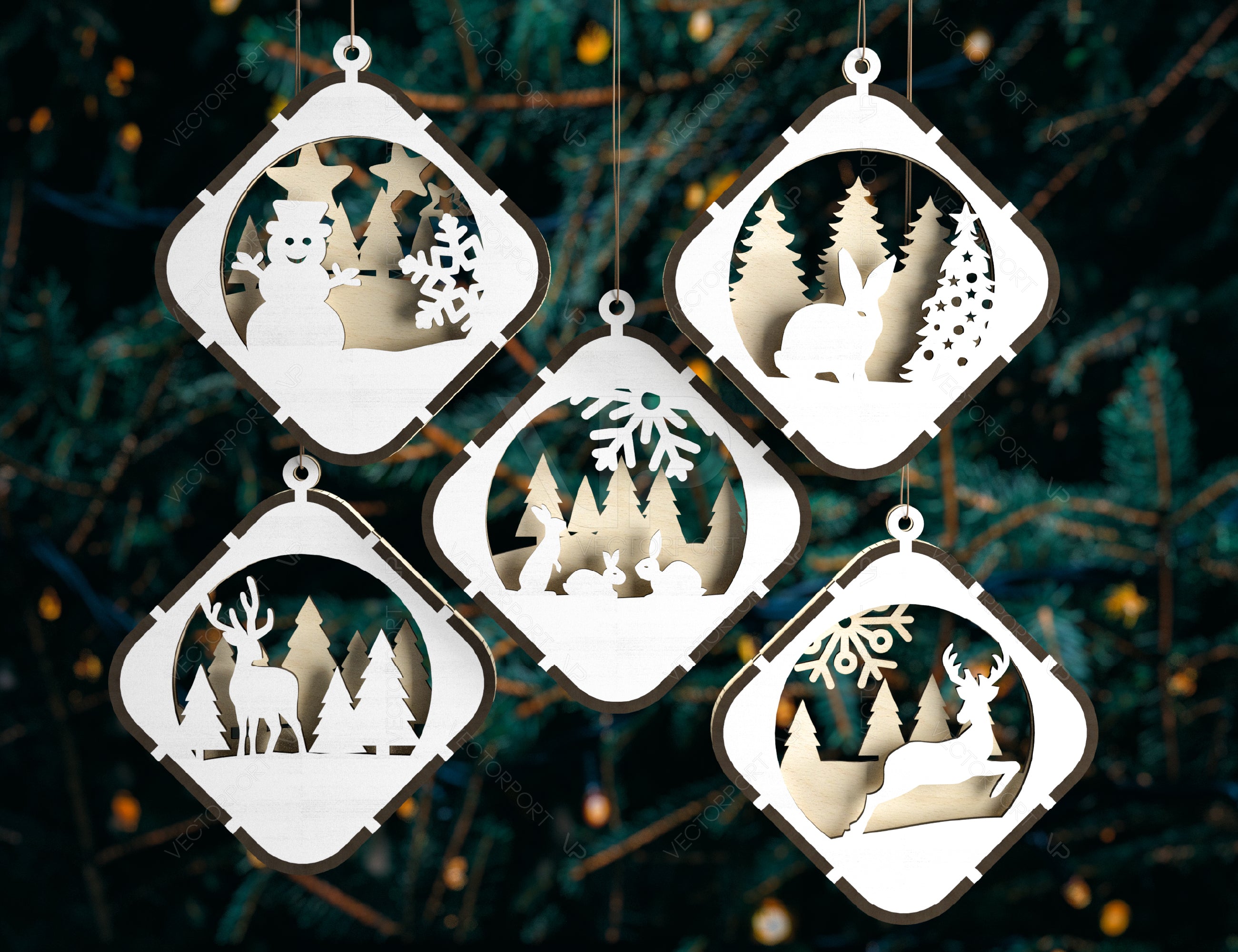 Christmas Balls Tree Decorations Craft Hanging Bauble Snowy Scene Deer New Year Décor Laser cut Digital Download |#U298|